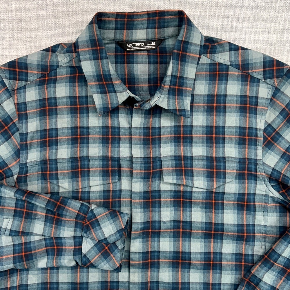 Arc'teryx Gryson LS Plaid Performance Flannel Shirt Men Small Blue Outdoor Gorp